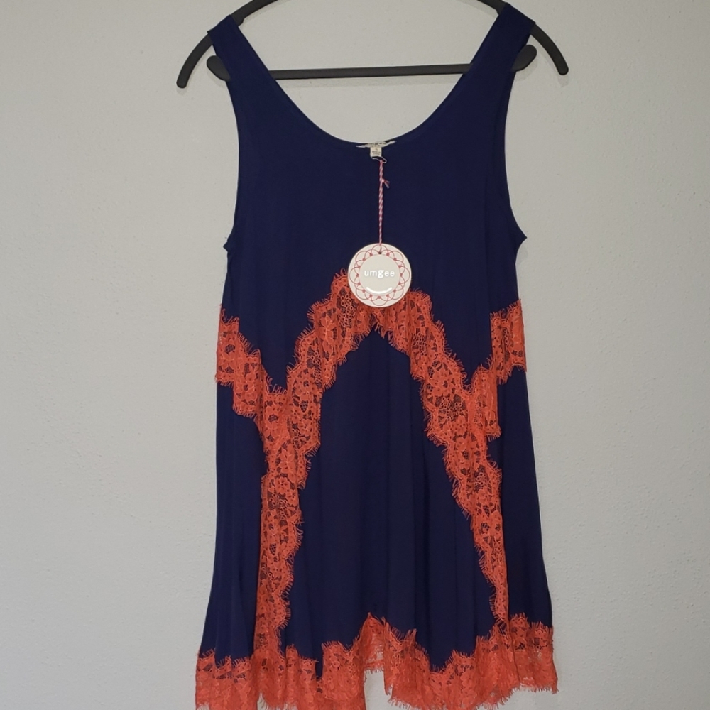 Umgee navy and orange lace, sleeveless dress